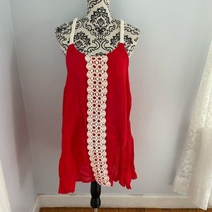 YA Los Angeles Red Tank Top / Dress with lace and Cables size large